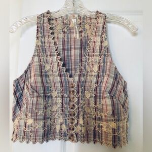 Anthropologie Embroidered Crop Vest
